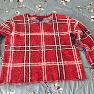 Tahari Red Plaid Crewneck Sweater